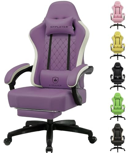 GTPLAYER Gaming Chair with Footrest, Ergonomic Computer Desk Chair with Pocket Spring Cushion Home Office High Back Support Lumbar Support Heavy Duty Wide, Purple