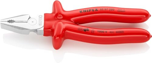 Knipex Alicate universal de fuerza cromado, aislados por inmersión en plástico reforzado, según norma VDE 200 mm 02 07 200