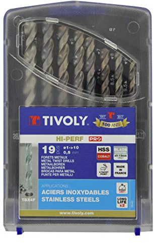 Coffret Tivoly Box de 19 Forets métaux Din 338 TBX HSS Cobalt 5% Revêtus Blade Ø 1 à 10 mm