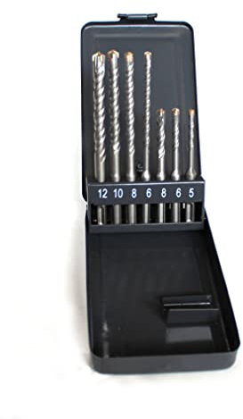 SDS Plus Bohrer Set 7 tlg in praktischer Metallschachtel doppel Wendel+ Kreuz Quadro Betonbohrer