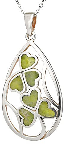 Eburya Hearts & Shamrock - Irische Kleeblatt Kette - Sterling Silber & Connemara Marmor
