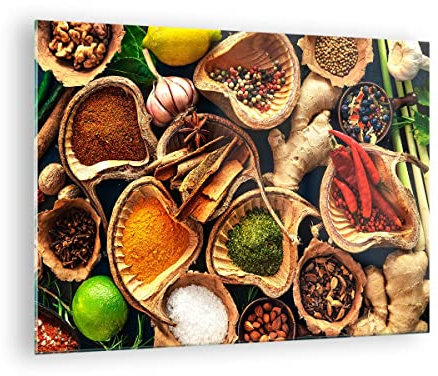 Bilder auf Glas Küche Essen Kräuter Gewürze Glasbild 70x50cm Wandbilder Dekoration Wohnzimmer Schlafzimmer Küche Deko Klein Wanddeko Bild im Glas Wand Kunstdruck Art Modern Wall Decor GAA70x50-2844