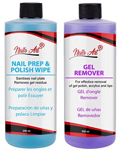 Nail Gel Polish Prep & Wipe + Gel Remover UV LED Manicure Acetone Pair Soaks off Nail Polish