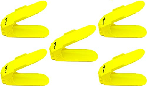 SchuhMe 5 x Verstellbarer Profi Schuhstapler Schuhorganizer Schuhhalter – Magic Shoe Rack Organizer - Sparset für 5 Paar Schuhe (Gelb)