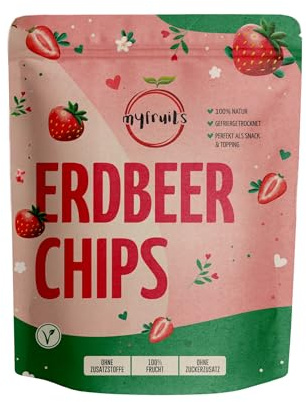 myfruits® Jordgubbsskivor – frystorkad – utan tillsatser, 100 % jordgubbar, krispig ingrediens för müsli eller gröt (50 g)