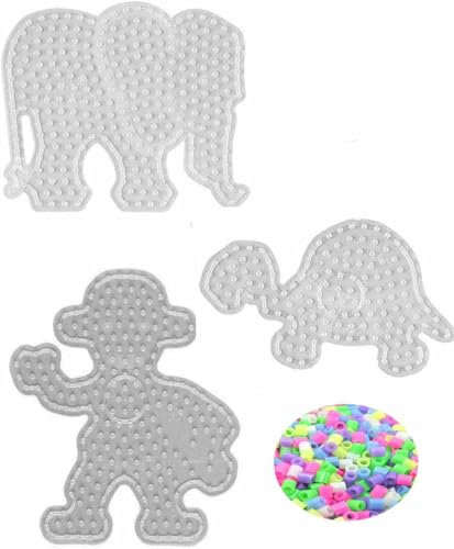 Hama MAXI Perlen - Stiftplatte 8211 Affe, 8201 Elefant und 8210 Schildkröte + Gratis 25 Maxi XL HPT Leuchtperlen Glow in the Dark
