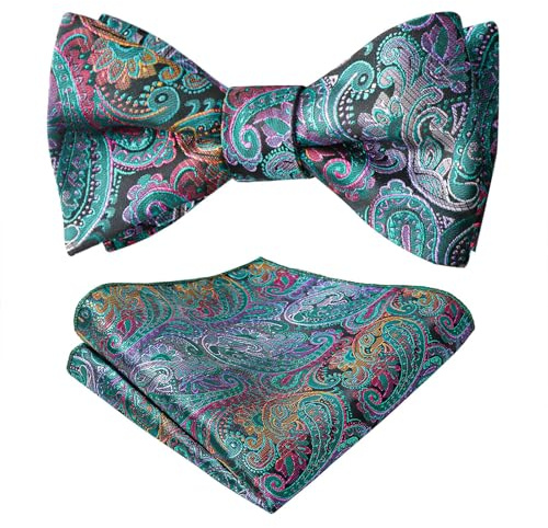 Alizeal Mens 2pcs Retro Paisley Self-Tie Bow Tie and Handkerchief Set (Peacock Blue)