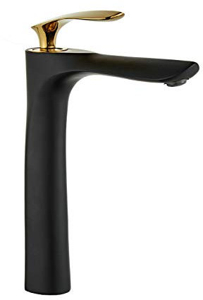 Leekayer Wasserhahn Bad Schwarz,Aufsatzwaschbecken Armatur Messing,Modern Bad Wasserhahn Hoch,1 Loch Gold Chrom Single Griff,Modedesign,LK75239BHg