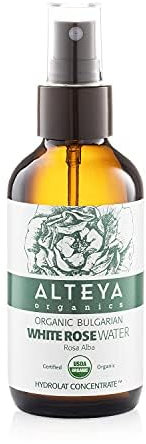Alteya Organic White Rose Water Spray 120ml Glass - Pure Organic Rosa Alba Hydrolat - USDA Certified Organic - Sensitive Skin - Face Toner, Revitalizing Body, Condition Hair & Scalp