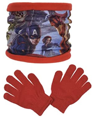 Marvel Loop Snood Schlauchschal Schal Avengers rot mit Handschuhen Set