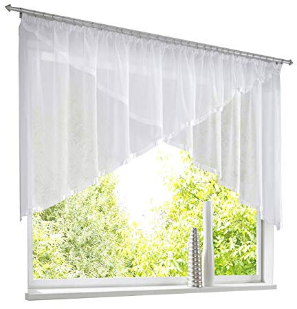 ESLIR Scheibengardine Küche Bistrogardine Transparent Gardinen mit Kräuselband Stores Vorhänge mit Satinband Voile Weiß BxH 400x100cm 1 Stück