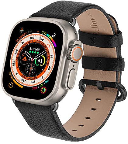 Fullmosa Leather Strap Compatible with Apple Watch Strap 38mm 40mm 41mm 42mm,Leather Replacement Band for iWatch Series 11 10 9 8 7 SE3 SE2 SE 6 5 4 3 2 1,Black+Smoky grey hardware