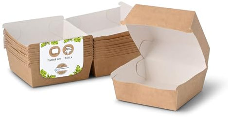 BIOZOYG Take Away Burger Box 300 pezzi I Scatole per hamburger con coperchio incernierato in cartone di fibra fresca I Imballaggio resistente ai grassi marrone-bianco 11,5 x 10,5 x 8 cm I Riciclabile