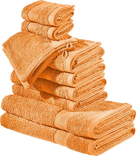 REDBEST Frottier-Set 10-TLG. Chicago orange Größe - Handtuch, Duschtuch, Gästetuch, Waschhandschuh - saugstark, strapazierfähig, ideal für Reisen, Sport