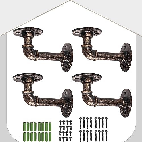 HOMGEN Pipe Wall Brackets 4Pcs Industrial Pipe Shelf Brackets Plumbing Shelving Bracket Tube Rack Scaffold Board Shelf Brackets Pipe Floating Shelf Brackets for Bookshelf Scaffolding Board (9 X 13 cm)