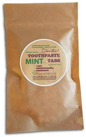 PlanetWood Dentin Toothpaste Tablets NO Fluoride - 100% Natural Certified Cosmetics - DENTTABS - 100% Biodegradable Food Safe Packaging - Plastic, Gluten & Cruelty Free (30 Tabs, Trial Pack)