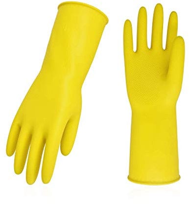 Vgo... Gants de menage de vaisselle, gants de cuisine de nettoyage réutilisables en caoutchouc, extra épais, manches longues(HH4601,10/XL,Jaune,10Paires)