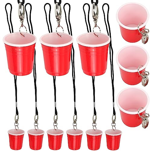 Iconikal Shot Glass with Quick Clip on Lanyard, 12-Pack (Mini Red Cup)