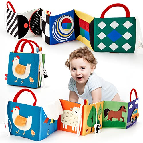 hahaland Stoffbuch Baby Spielzeug ab 0 6 Monate Schwarz Weiß Buch mit Spiegel,Kontrast Stoffbücher 0 Monate Baby Bücher Kinderwagen Spielzeug ab 0 3 6 12 Monate Geschenk für Jungen Mädchen