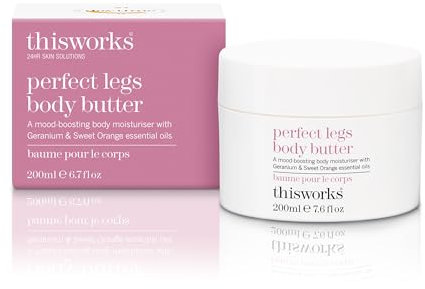 This Works Perfect Legs Body Butter, 200 ml - Body Lotion with Mood-Boosting Geranium and Orange Essential Oils - Nourishing Body Moisturiser with Shea Butter and Hyaluronic Acid for a Hydrating Glow
