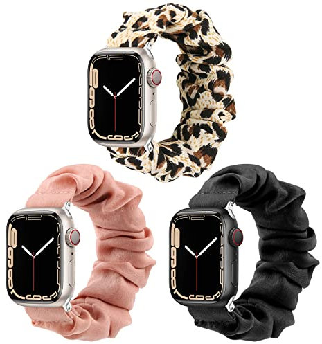 Tuocal Lot de 3 bracelets chouchous élastiques compatibles avec Apple Watch 38 mm, 40 mm, 41 mm, 42 mm (série 10), en tissu doux imprimé pour homme et femme iWatch séries 10, 9, 8, 7, 6, 5, 4, 3, 2,