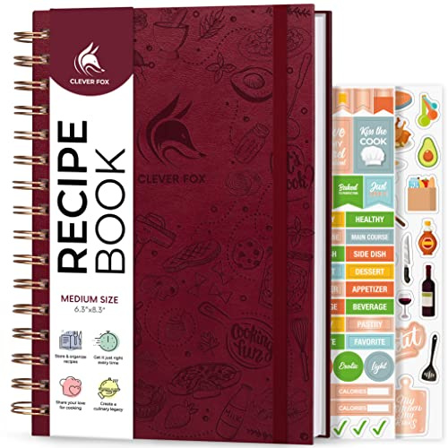 Clever Fox Livre de recettes à spirale – Créez votre propre carnet de cuisine familial – Carnet vierge pour recettes – Journal de cuisine vide – Taille moyenne, 16 x 21,1 cm