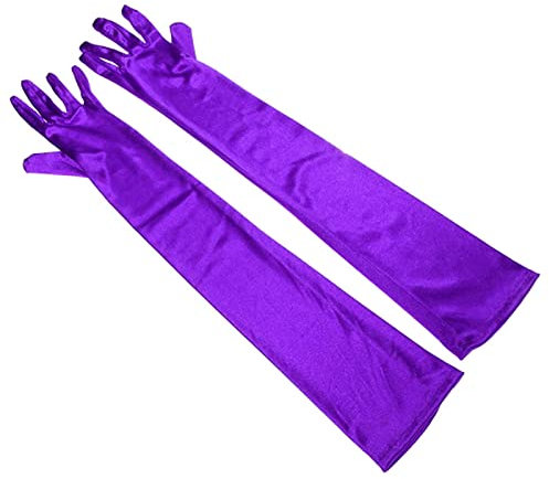 Lansonee 52CM Long Evening Satin Gloves,Evening Opera Satin Elbow Gloves 1920s Style Prom Fancy Dress for Wedding Prom Opera(Purple)