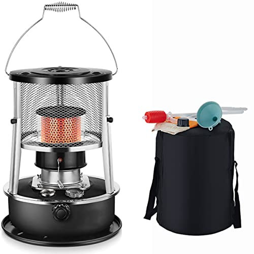WZSON Poêle À Pétrole, 9000 BTU/H Chauffage D'appoint Petrole, 4.5L Poêle À Pétrole À Mèche, Terrasse Domestique Intérieur Extérieur Terrasse De Camping,Noir,B