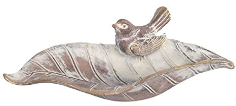 ROCKING GIFTS Plato Decorativo de Resina en Forma de Hoja con Pajaro 24 cm Cuenco Aperitivo vaciabolsillos