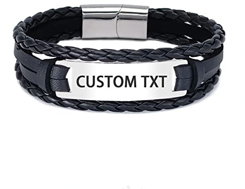 HAYOUWAY Mens Leather Bracelet Gifts, Personalised Handmade Braided Leather Bracelets Gifts for Men Women Boys Son Cuff Wrap Bracelet with Stainless Steel Magnetic Clasp Engraved Inspirational Quote