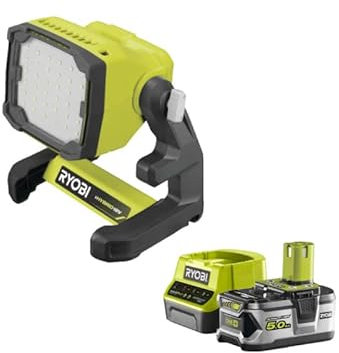 Confezione RYOBI 18V OnePlus 1800 lumen Proiettore LED RLFD18-0 - 1 Batteria 5.0Ah - 1 Caricatore rapido RC18120-150