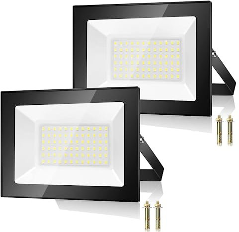 50W Projecteur LED Exterieur 2 Pièce, 5000LM 7000K Spot LED Extérieur, 72 Puces IP67 Imperméable Blanc Froid Eclairage de Sécurité LED, Luminaire Exterieur Pour Patio, Garage, Jardin, Terrasse,Usine