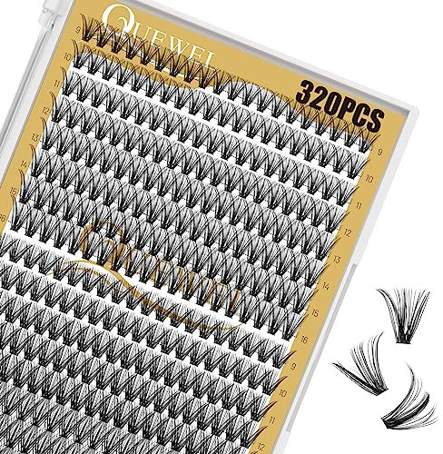 320Pcs Individual Lashes QUEWEL Cluster Lashes 30D+40D D Curl MIX9-16mm Individual Lash Extension Lash Clusters DIY Eyelash Extensions For Home Use (30D+40D 0.07D MIX9-16mm)
