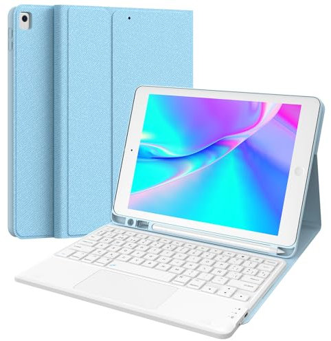 Earto Tastiera iPad 9 generazione, custodia tastiera iPad 9a generazione con touchpad, 2 canali BT, staccabile spagnolo Ñ tastiera per iPad 9a/8a/7a generazione 10.2, iPad Pro 10.5, iPad Air 3, blu