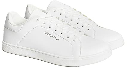 Crosshatch Men lace up Trainers Casual Flat Lightweight Sneakers Shoes White - Judas 8 UK