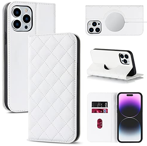 SINQERISHT Handyhülle für Apple iPhone 12 Pro Hülle PU Leder Klapphülle Kompatibel mit MagSafe Handytasche mit Standfunktion und Magnetverschluss Stoßfest Flip Schutzhülle(Weiß)