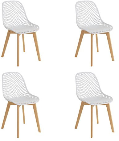 Baroni Home Silla Moderna con Patas De Madera, Silla De Oficina Ergonómica con Tejido, Máx. 130 Kg, 48x 43x84 Cm, Color Blanco, 4 Unidades