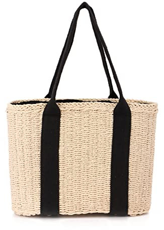Ynport Crefreak Femmes Grand Sac Fourre-Tout en Paille été Plage Poignées Sac à Main Tissé à la Main Hobo Sacs à Bandoulière Dac à Main pour Les Schats de Voyage, Beige