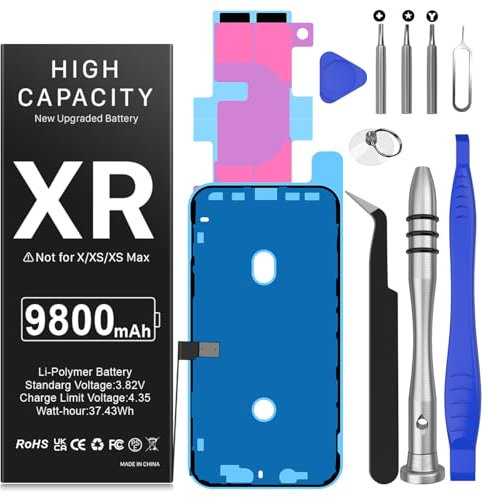 [9800 mAh] Akku für iPhone XR, Ersatzakku mit hoher Kapazität, 0 Zyklus für iPhone XR A1984, A2105, A2106, A2108 mit Reparaturwerkzeug-Set