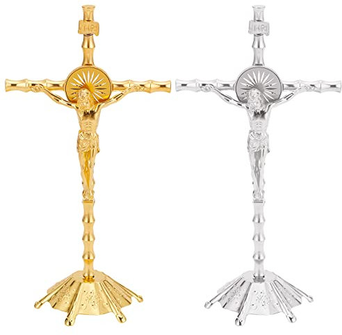 WEBEEDY 2 Stück Kruzifix Jesus Christus Kreuz Statue Figur Kruzifix Jesus auf dem Ständer Kreuz Wand Kruzifix Antik Christliche Gaben Home Kapelle Dekoration