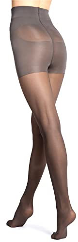 VENEZIANA NUOVA Slim Support Shaping Strumpfhosen Damen 30 DEN - Matte Kompressionsstrumpfhose Damen - Bauchweg Strumpfhosen Damen - Bauch Beine Po Strumpfhose Ohne Laufmaschen - Grau - XL