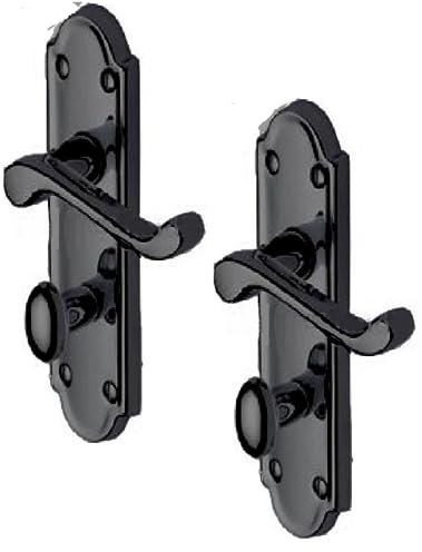 Haven Heritage Black Nickel Door Handle - Victorian Ashford Bathroom Interior Latch Lock, Black Door Handles (Bathroom)