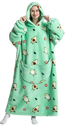 Ruiuzioong Übergroße Tragbare Decken Hoodie Sweatshirt für Damen Herren, Pullover Kapuzenpullover Oversized Tragbare Decke Weich Hoodies Kapuzenpullover (Bombe Avocado-extra Lang)