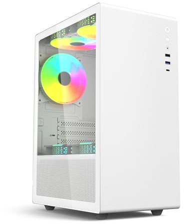iONZ KZ-35V Zenith - PC Gaming/Office Case - Mini Tower Micro Atx, | Front I/O USB 3.0 Type-C, with 3 ARGB PWM Fans - White