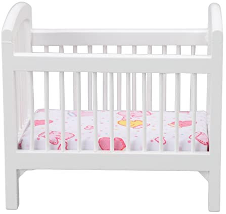 1:12 Puppenhaus, Mini-Möbel, Modell, Kunsthandwerk, Kinderzimmer, Mikroszene, weiß, Kleines Bett, Puppenbett aus Holz, Sicher, Niedlich, Glänzend, Lebendig, Puppenhaus-Krippe