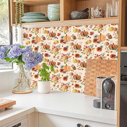 Papiers Peints Citrouille Jaune Citron Papier Peint Adhesif Mural Salon Papier Adhesif pour Meuble Papier Peint Intissé Facile à Peler Papier Adhésif Décoratif Cuisine 45x300cm