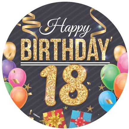 Dekora, Happy Birthday Essbare Oblate, Geburtstagskuchendeko für Kinder, Runder Cake Topper 20 CM (Happy Birthday 18)