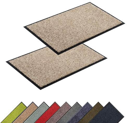 Hochwertige waschbare Schmutzfangmatte innen - Sand 2er Set 90 x 150 cm | Fussmatte bei 30° C waschbar Fußmatte rutschfeste Läufer Schuhablage Flur Türmatte strapazierfähig Küchenläufer pflegeleicht