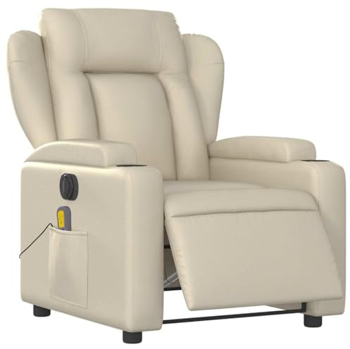 vidaXL Massagesessel, Sessel Elektrisch, Relaxsessel mit Liegefunktion Vibrationsfunktion, Fernsehsessel Liegesessel für Wohnzimmer, Creme Kunstleder