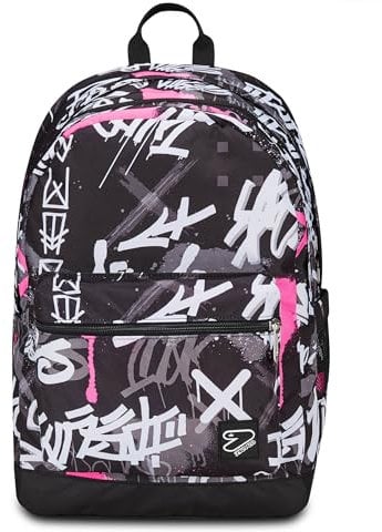 Seven Zaino Scuola Pro XXL Reversibile Detach The Double, Nero Fucsia, 3 Zaini in 1, Doppio Scomparto Con Auricolari Wireless, Tasca Porta PC e Tasca Porta Borraccia, Zaino Medie Superiori Ragazza